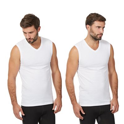 The Collection Pack of two white V neck vests